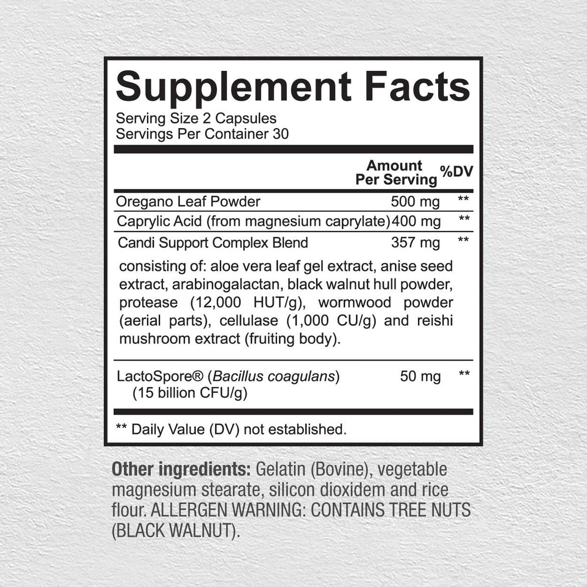 Premium Candida Cleanse Supplement – Candida Support mit Oregano, Caprylsäure, Schwarznuss & Probiotika – Unterstützt Darmgesundheit, Verdauung & Darmflora - 60 Kapseln