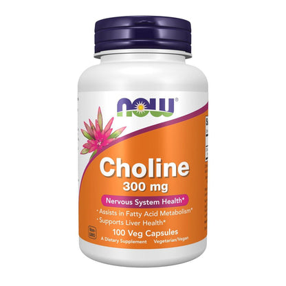 Now Supplements Cholin 300 mg, 100 vegane Kapseln – Unterstützt Nervensystem und Lebergesundheit