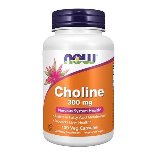 Now Supplements Cholin 300 mg, 100 vegane Kapseln – Unterstützt Nervensystem und Lebergesundheit