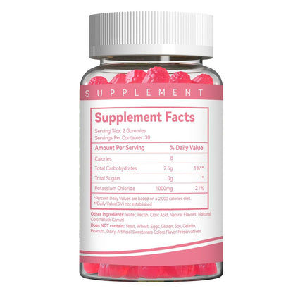 Kalium Gummies, Kaliumchlorid 1000 mg für Erwachsene, Kaubares Kaliumpräparat für Frauen & Männer, Unterstützt Beinkrämpfe & Muskelgesundheit – Zuckerfrei, Vegan, 60 Stück