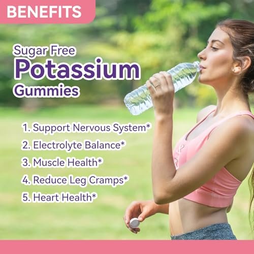 Kalium Gummies, Kaliumchlorid 1000 mg für Erwachsene, Kaubares Kaliumpräparat für Frauen & Männer, Unterstützt Beinkrämpfe & Muskelgesundheit – Zuckerfrei, Vegan, 60 Stück