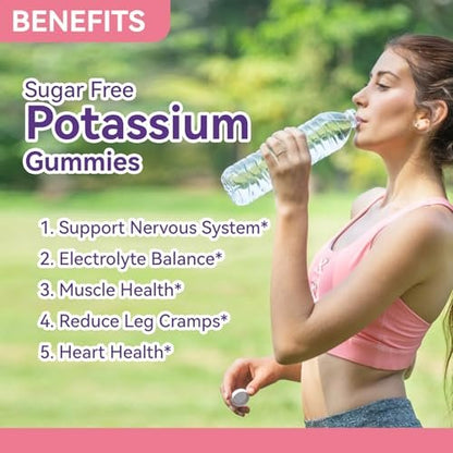 Kalium Gummies, Kaliumchlorid 1000 mg für Erwachsene, Kaubares Kaliumpräparat für Frauen & Männer, Unterstützt Beinkrämpfe & Muskelgesundheit – Zuckerfrei, Vegan, 60 Stück