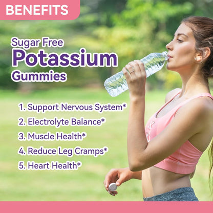 Kalium Gummies, Kaliumchlorid 1000 mg für Erwachsene, Kaubares Kaliumpräparat für Frauen & Männer, Unterstützt Beinkrämpfe & Muskelgesundheit – Zuckerfrei, Vegan, 60 Stück