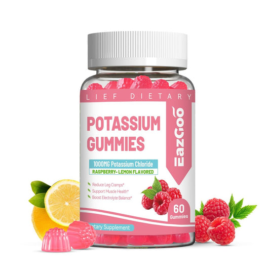 Kalium Gummies, Kaliumchlorid 1000 mg für Erwachsene, Kaubares Kaliumpräparat für Frauen & Männer, Unterstützt Beinkrämpfe & Muskelgesundheit – Zuckerfrei, Vegan, 60 Stück