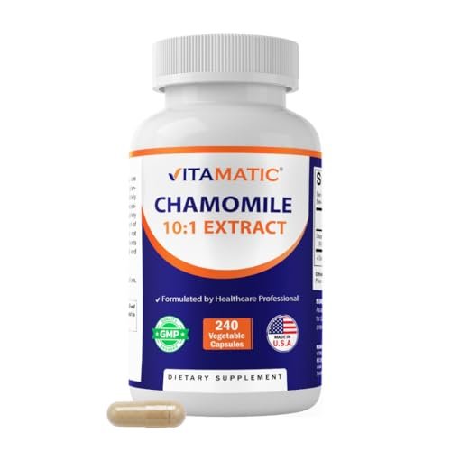 Vitamatic Kamille 250 mg Kapseln – Konzentriertes pflanzliches Nahrungsergänzungsmittel – Vegetarisch, Nicht-GVO, Glutenfrei – 240 Stück