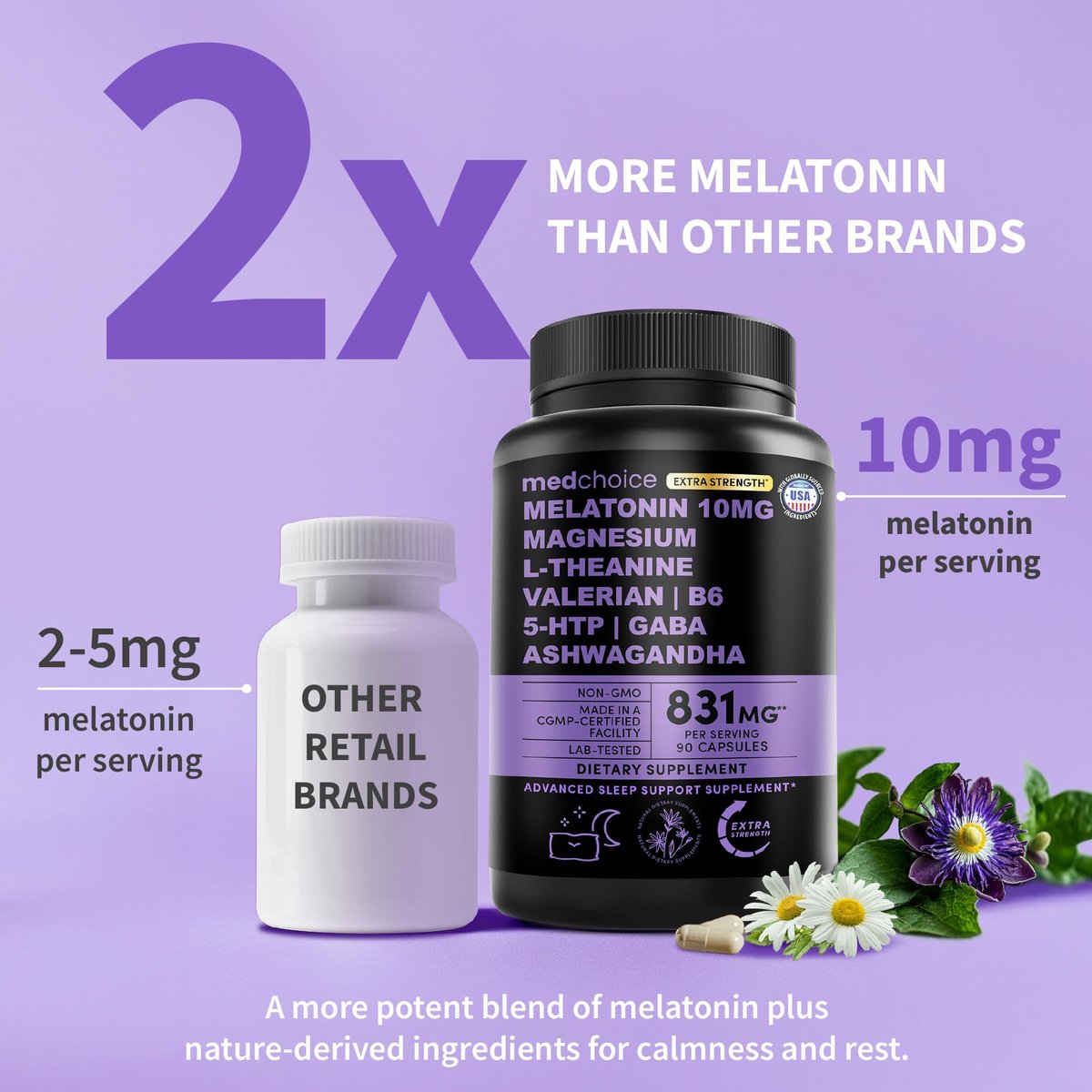 12-in-1 Melatonin Schlaf Extra Stark Kapseln - 10 mg Melatonin mit Magnesium, Ashwagandha, GABA, Kamillenextrakt, L-Theanin & Baldrianwurzel 10:1 Extrakt, 90 Stück