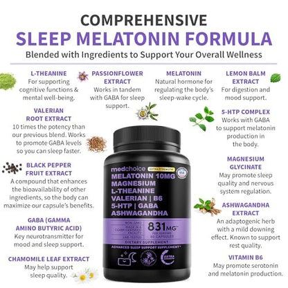 12-in-1 Melatonin Schlaf Extra Stark Kapseln - 10 mg Melatonin mit Magnesium, Ashwagandha, GABA, Kamillenextrakt, L-Theanin & Baldrianwurzel 10:1 Extrakt, 90 Stück