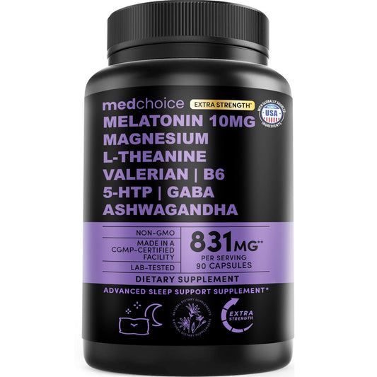 12-in-1 Melatonin Schlaf Extra Stark Kapseln - 10 mg Melatonin mit Magnesium, Ashwagandha, GABA, Kamillenextrakt, L-Theanin & Baldrianwurzel 10:1 Extrakt, 90 Stück