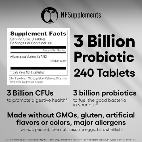 Akkermansia Muciniphila Probiotikum 3 Milliarden KBE 240 Tabletten – Unterstützt Verdauung & Darmgesundheit – Vegan, Glutenfrei, Nicht-GVO