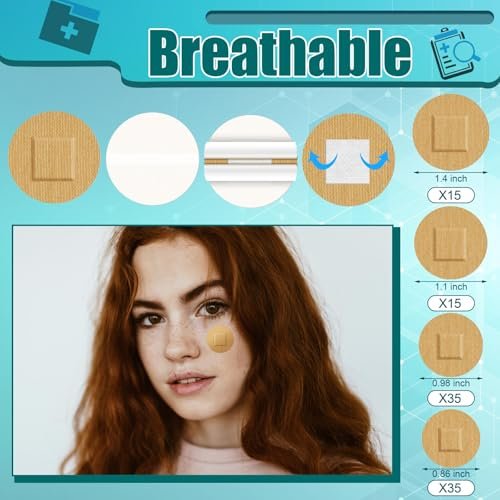 Funtery 100 Adhesive Spot Bandage 4 Größen Runde Flexible Stoff Pflaster Tan Nicht Latex Wundversorgung und versteckt Hautflecken Ideal für kleine Einschnitte