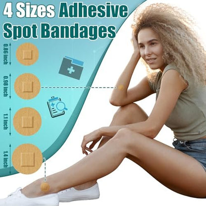 Funtery 100 Adhesive Spot Bandage 4 Größen Runde Flexible Stoff Pflaster Tan Nicht Latex Wundversorgung und versteckt Hautflecken Ideal für kleine Einschnitte