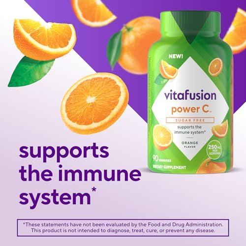 Vitafusion Zuckerfreie Power C Vitamin C Gummis – Tägliche Erwachsenen-Vitamine für Immunsystem-Unterstützung, Orangen-Geschmack, 90 Stück