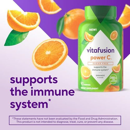 Vitafusion Zuckerfreie Power C Vitamin C Gummis – Tägliche Erwachsenen-Vitamine für Immunsystem-Unterstützung, Orangen-Geschmack, 90 Stück