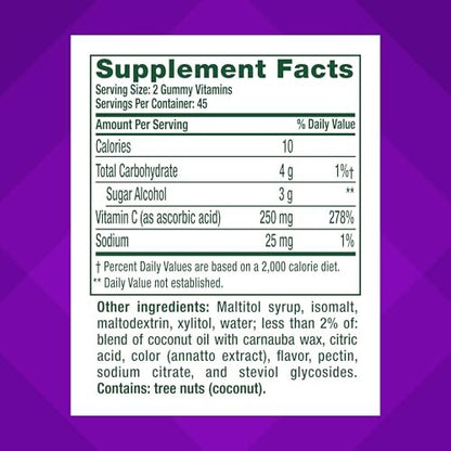 Vitafusion Zuckerfreie Power C Vitamin C Gummis – Tägliche Erwachsenen-Vitamine für Immunsystem-Unterstützung, Orangen-Geschmack, 90 Stück