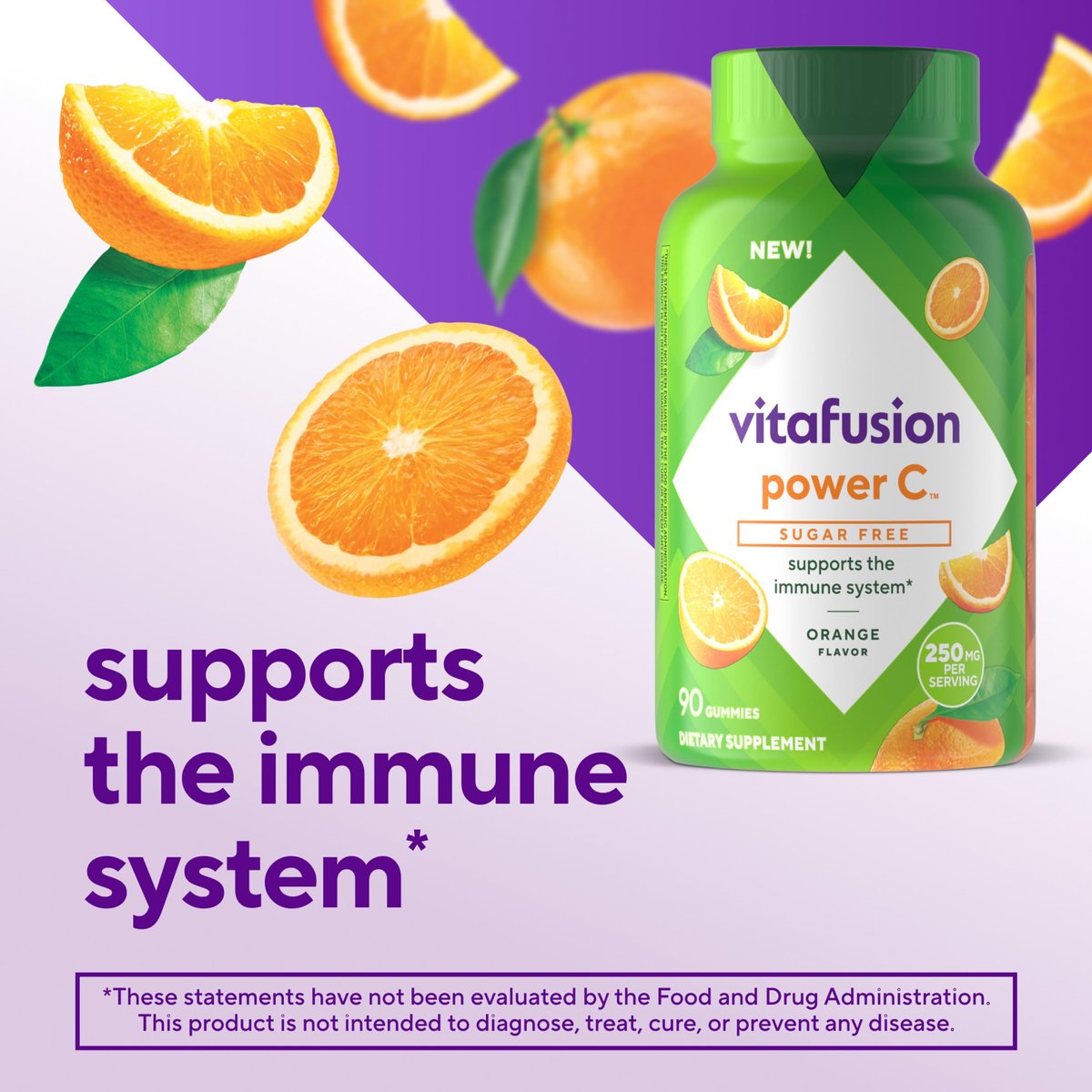 Vitafusion Zuckerfreie Power C Vitamin C Gummis – Tägliche Erwachsenen-Vitamine für Immunsystem-Unterstützung, Orangen-Geschmack, 90 Stück