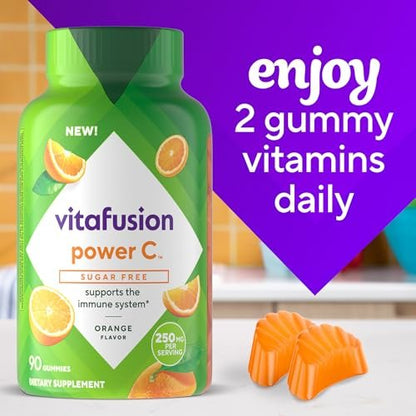 Vitafusion Zuckerfreie Power C Vitamin C Gummis – Tägliche Erwachsenen-Vitamine für Immunsystem-Unterstützung, Orangen-Geschmack, 90 Stück