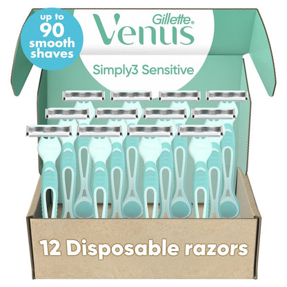Venus Simply 3 Sensitive Einwegrasierer für Damen, 12 Stück