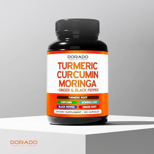 Turmeric Curcumin Komplex mit Schwarzem Pfeffer, Ingwer, Moringa – 95% Curcuminoide, Laborgeprüft, Non-GMO, Glutenfrei – Hergestellt in den USA – 120 Kapseln
