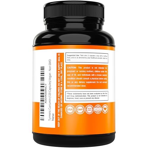 Turmeric Curcumin Komplex mit Schwarzem Pfeffer, Ingwer, Moringa – 95% Curcuminoide, Laborgeprüft, Non-GMO, Glutenfrei – Hergestellt in den USA – 120 Kapseln