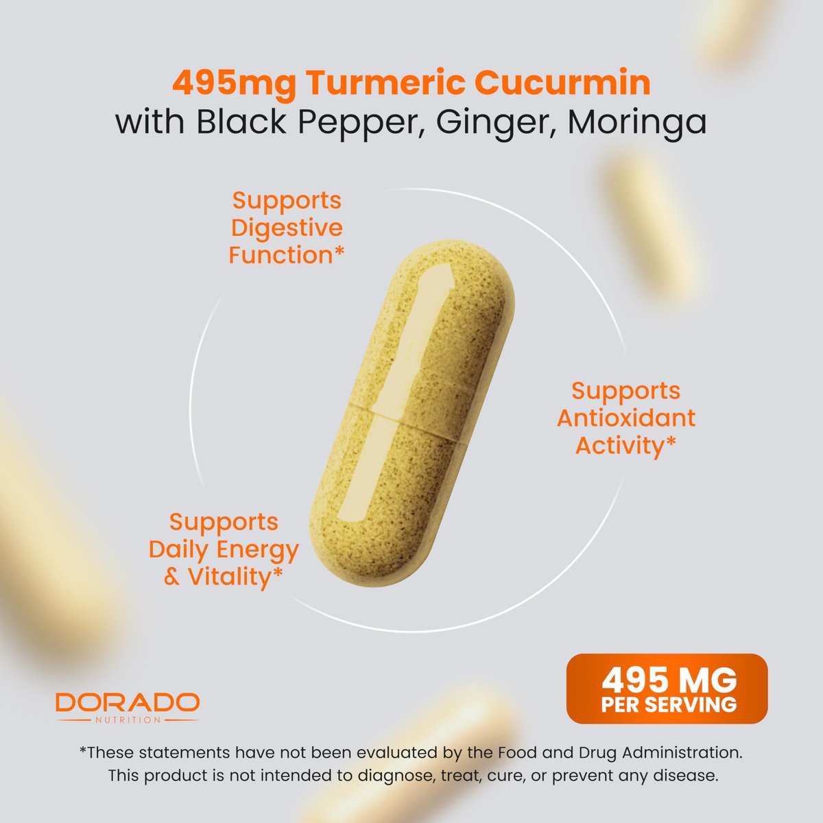 Turmeric Curcumin Komplex mit Schwarzem Pfeffer, Ingwer, Moringa – 95% Curcuminoide, Laborgeprüft, Non-GMO, Glutenfrei – Hergestellt in den USA – 120 Kapseln