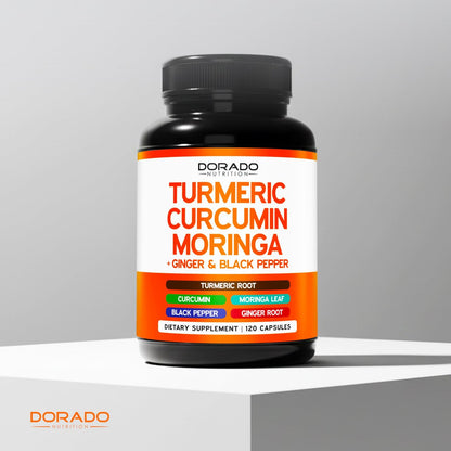 Turmeric Curcumin Komplex mit Schwarzem Pfeffer, Ingwer, Moringa – 95% Curcuminoide, Laborgeprüft, Non-GMO, Glutenfrei – Hergestellt in den USA – 120 Kapseln