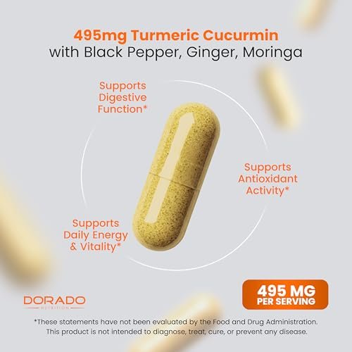 Turmeric Curcumin Komplex mit Schwarzem Pfeffer, Ingwer, Moringa – 95% Curcuminoide, Laborgeprüft, Non-GMO, Glutenfrei – Hergestellt in den USA – 120 Kapseln