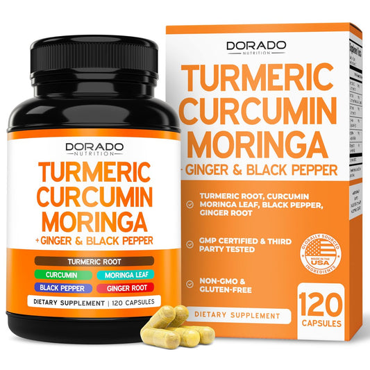 Turmeric Curcumin Komplex mit Schwarzem Pfeffer, Ingwer, Moringa – 95% Curcuminoide, Laborgeprüft, Non-GMO, Glutenfrei – Hergestellt in den USA – 120 Kapseln