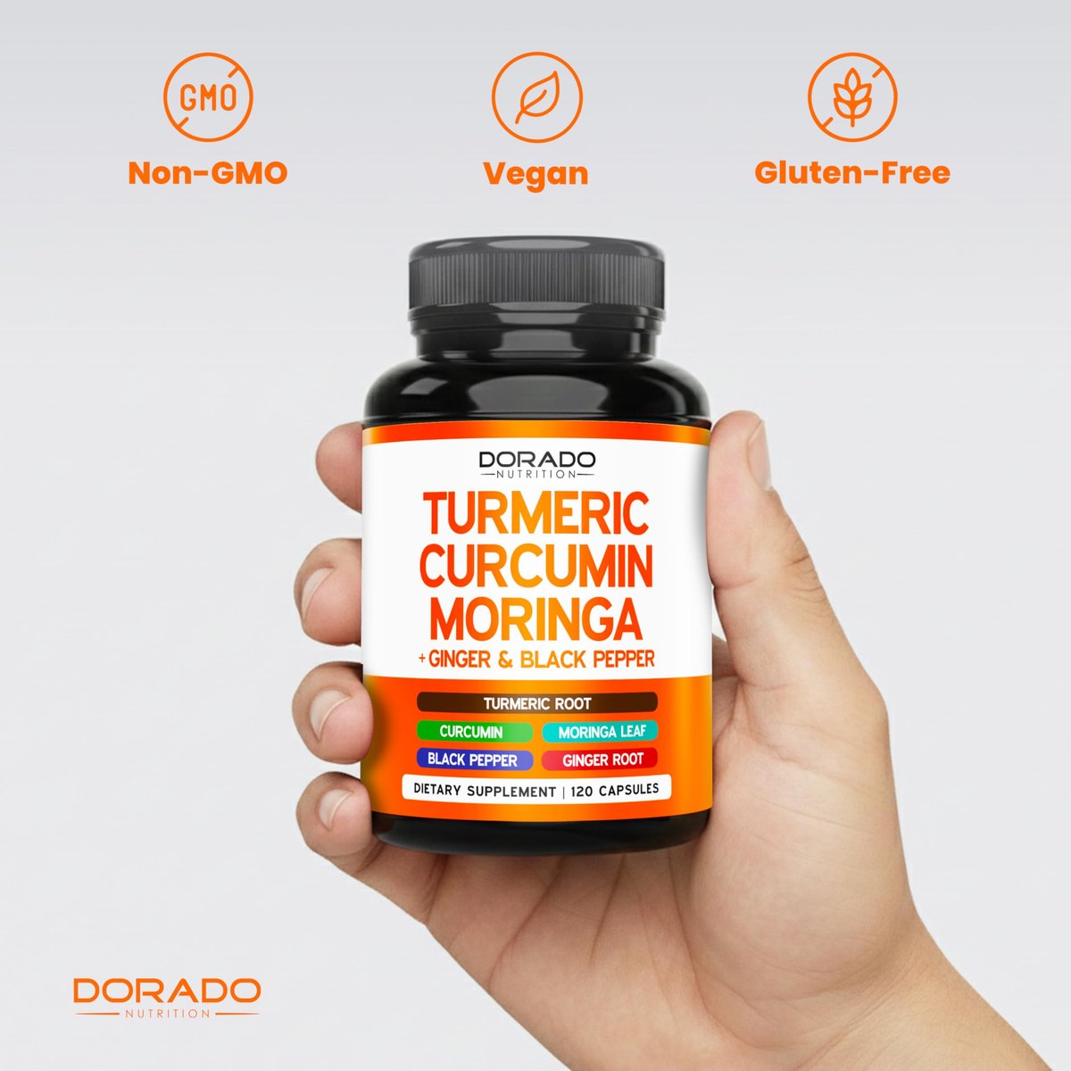 Turmeric Curcumin Komplex mit Schwarzem Pfeffer, Ingwer, Moringa – 95% Curcuminoide, Laborgeprüft, Non-GMO, Glutenfrei – Hergestellt in den USA – 120 Kapseln