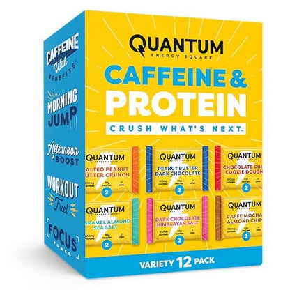 Quantum Energy Squares Energieriegel mit Koffein & 10g Protein – Vegan, glutenfrei, sojafrei, milchfrei – 12er-Pack