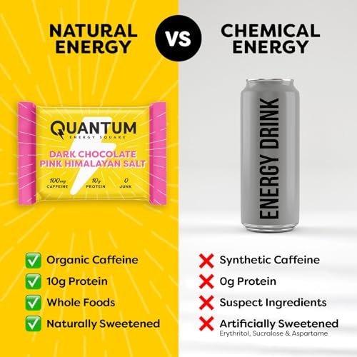 Quantum Energy Squares Energieriegel mit Koffein & 10g Protein – Vegan, glutenfrei, sojafrei, milchfrei – 12er-Pack