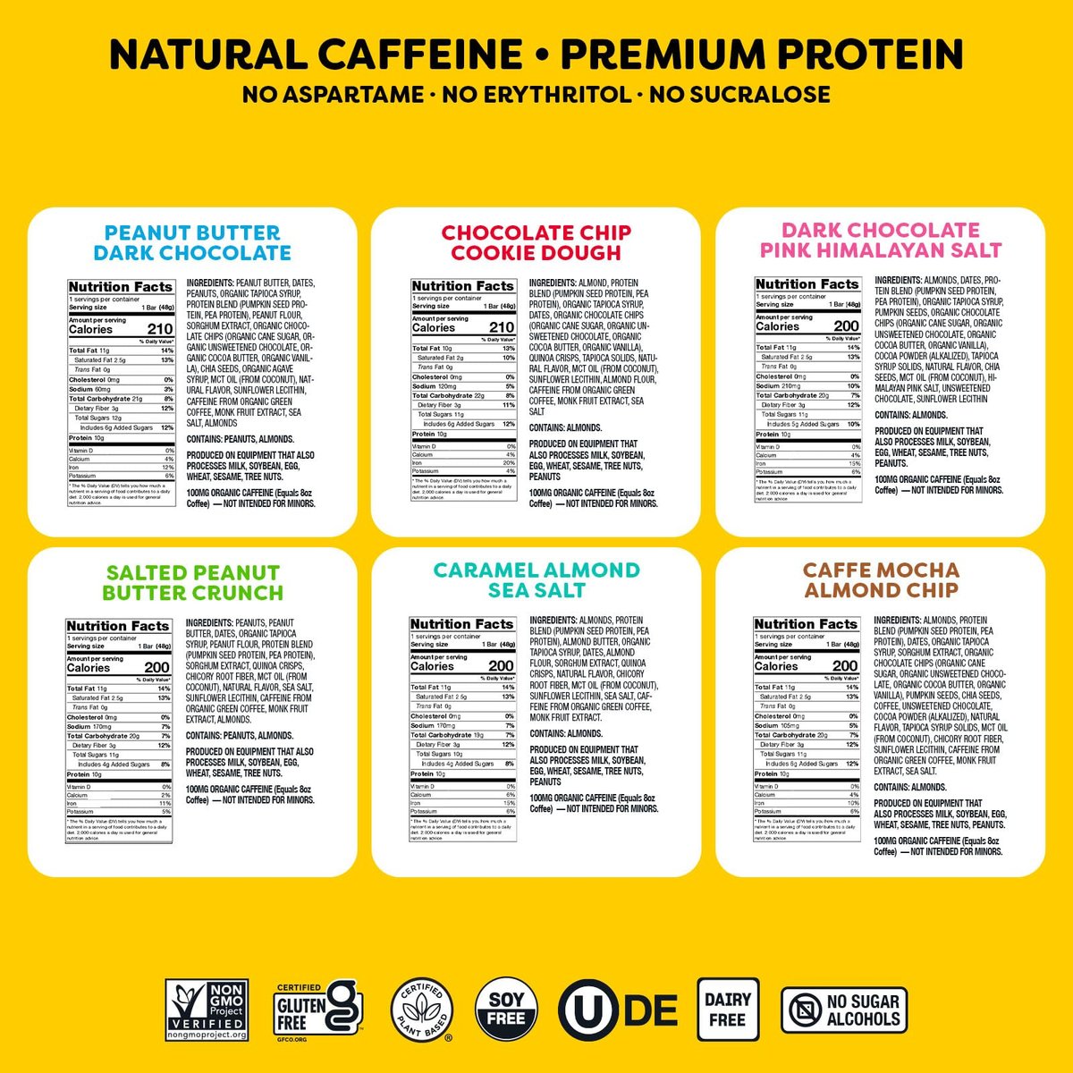 Quantum Energy Squares Energieriegel mit Koffein & 10g Protein – Vegan, glutenfrei, sojafrei, milchfrei – 12er-Pack
