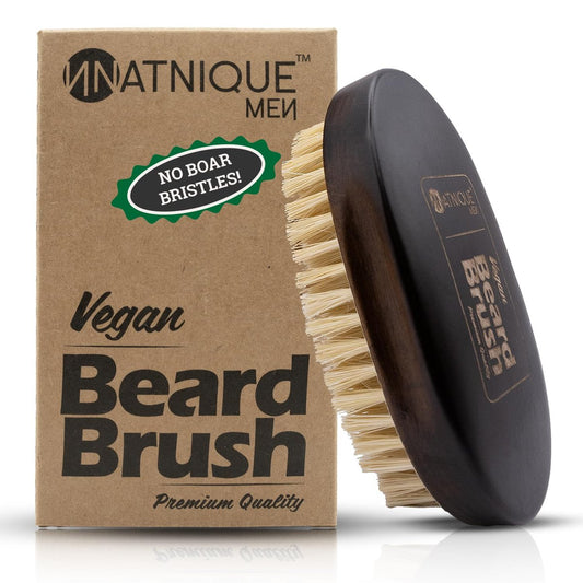 Natnique Vegane Bartbürste für Männer, 100% Sisalpflanzenborsten, Ergonomisches Design mit natürlichem Buchenholzgriff – Herren Bart- & Schnurrbartbürste – 100% natürlich, nicht synthetisch, tierversuchsfrei