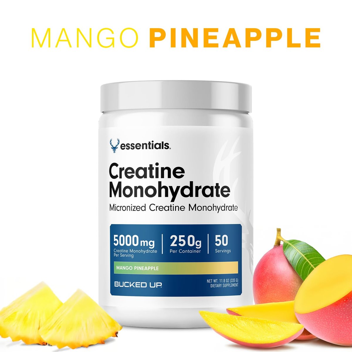 Bucked Up Mango Ananas Creatin für Frauen und Männer – Leicht zu mischen, vegetarisch, aromatisiertes Creatin-Monohydrat-Pulver – Hergestellt in den USA – 5 g pro Portion – 50 Portionen – 250 Gramm pro Behälter