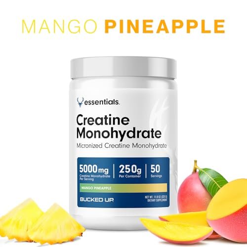 Bucked Up Mango Ananas Creatin für Frauen und Männer – Leicht zu mischen, vegetarisch, aromatisiertes Creatin-Monohydrat-Pulver – Hergestellt in den USA – 5 g pro Portion – 50 Portionen – 250 Gramm pro Behälter