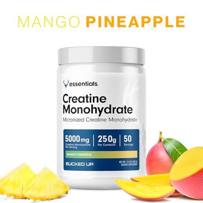 Bucked Up Mango Ananas Creatin für Frauen und Männer – Leicht zu mischen, vegetarisch, aromatisiertes Creatin-Monohydrat-Pulver – Hergestellt in den USA – 5 g pro Portion – 50 Portionen – 250 Gramm pro Behälter