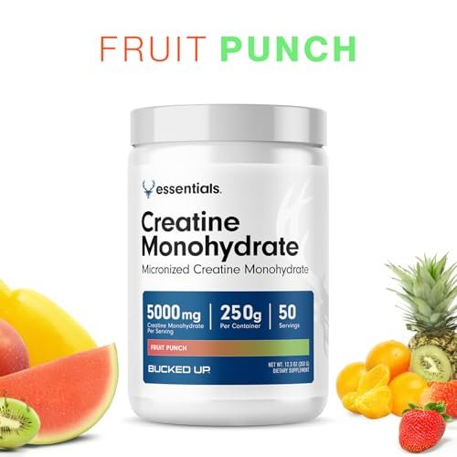 Bucked Up Fruit Punch Creatin – Leicht zu mischen, vegetarisch, 5 g pro Portion, 250 g, 50 Portionen, hergestellt in den USA