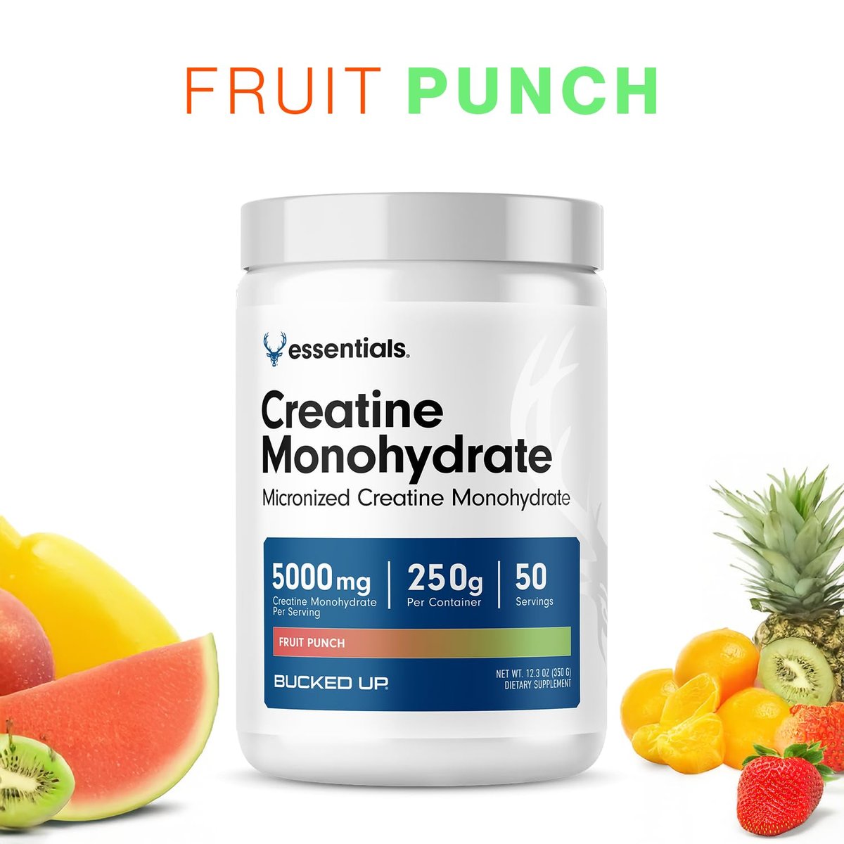 Bucked Up Fruit Punch Creatin – Leicht zu mischen, vegetarisch, 5 g pro Portion, 250 g, 50 Portionen, hergestellt in den USA