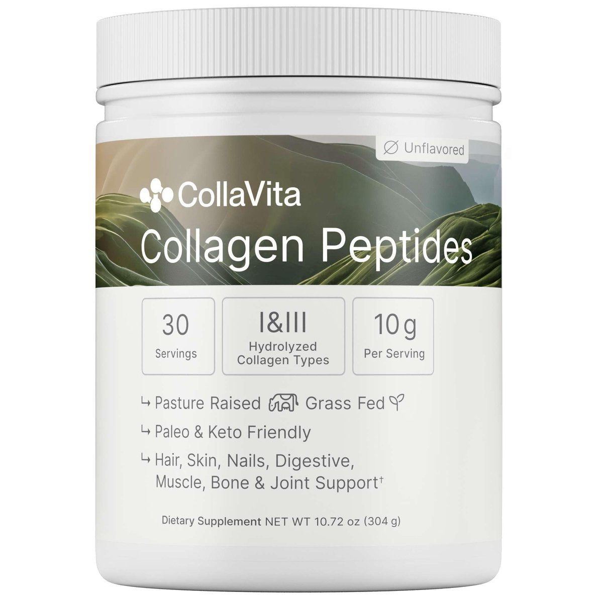 Colla Vita Kollagenpeptide Pulver – Weidehaltung, hydrolysiertes Kollagen Typ I & III für Haare, Nägel, Haut und Gelenke, geschmacksneutral, 30 Portionen (283 g)
