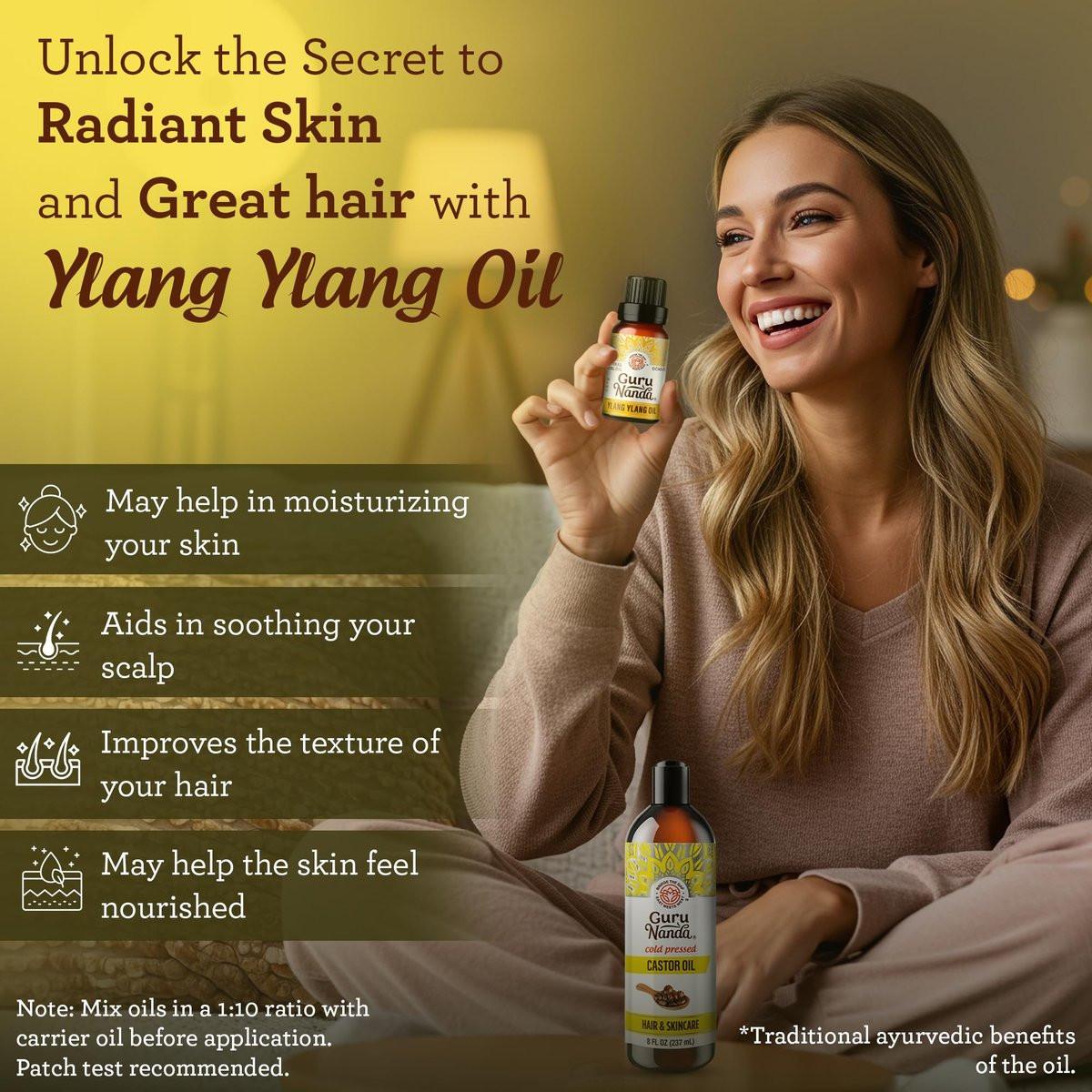 GuruNanda Ylang Ylang Ätherisches Öl (10 ml) - 100% rein, natürlich und unverdünnt für Aromatherapie, Massagen & DIY-Rezepte
