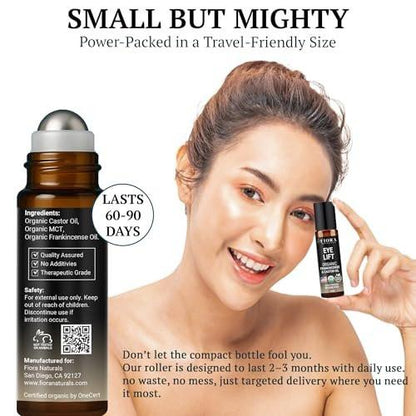 Bio Rizinusöl und Weihrauch Roll-On – 100% reines, hexanfreies Augenöl für die Augenpartie, reduziert Falten, dunkle Augenringe & Schwellungen, Weihrauch ätherisches Öl für das Gesicht – Fiora Naturals