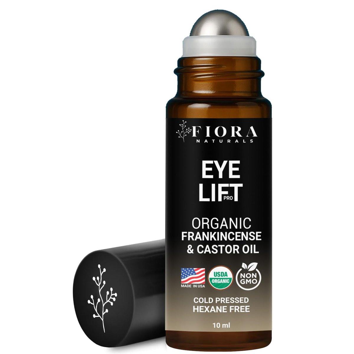 Bio Rizinusöl und Weihrauch Roll-On – 100% reines, hexanfreies Augenöl für die Augenpartie, reduziert Falten, dunkle Augenringe & Schwellungen, Weihrauch ätherisches Öl für das Gesicht – Fiora Naturals