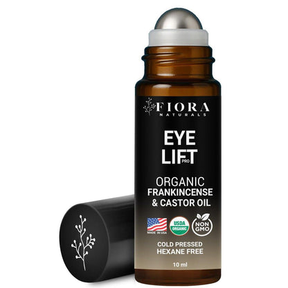 Bio Rizinusöl und Weihrauch Roll-On – 100% reines, hexanfreies Augenöl für die Augenpartie, reduziert Falten, dunkle Augenringe & Schwellungen, Weihrauch ätherisches Öl für das Gesicht – Fiora Naturals