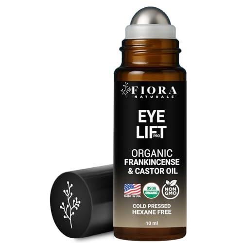 Bio Rizinusöl und Weihrauch Roll-On – 100% reines, hexanfreies Augenöl für die Augenpartie, reduziert Falten, dunkle Augenringe & Schwellungen, Weihrauch ätherisches Öl für das Gesicht – Fiora Naturals
