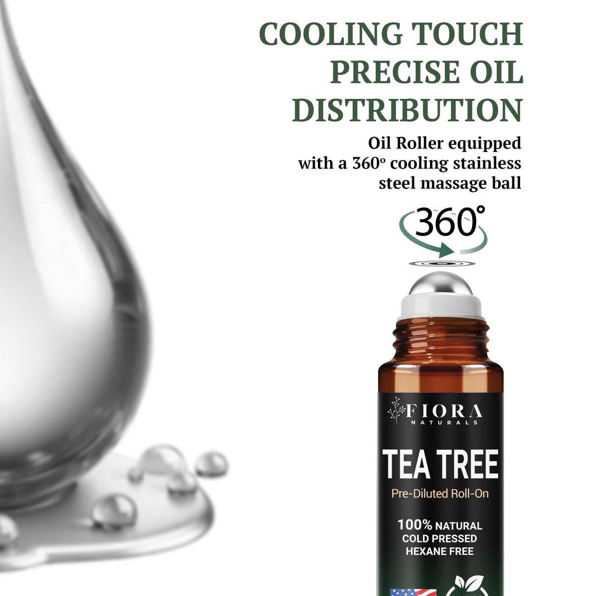 Fiora Naturals Teebaumöl Roll-On – 100% natürliches ätherisches Teebaumöl für Haut, Gesicht, Akne, Nägel, Nagelhaut, Kopfhaut & Aromatherapie-Wohlbefinden