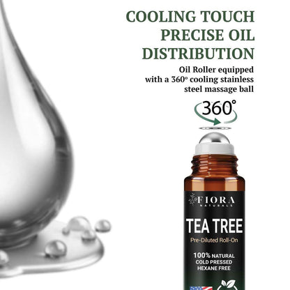 Fiora Naturals Teebaumöl Roll-On – 100% natürliches ätherisches Teebaumöl für Haut, Gesicht, Akne, Nägel, Nagelhaut, Kopfhaut & Aromatherapie-Wohlbefinden