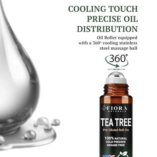 Fiora Naturals Teebaumöl Roll-On – 100% natürliches ätherisches Teebaumöl für Haut, Gesicht, Akne, Nägel, Nagelhaut, Kopfhaut & Aromatherapie-Wohlbefinden