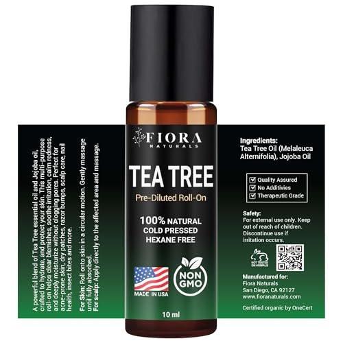 Fiora Naturals Teebaumöl Roll-On – 100% natürliches ätherisches Teebaumöl für Haut, Gesicht, Akne, Nägel, Nagelhaut, Kopfhaut & Aromatherapie-Wohlbefinden