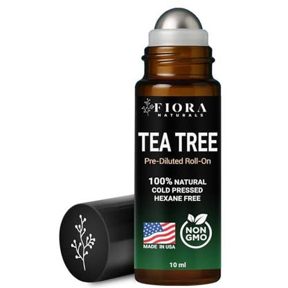 Fiora Naturals Teebaumöl Roll-On – 100% natürliches ätherisches Teebaumöl für Haut, Gesicht, Akne, Nägel, Nagelhaut, Kopfhaut & Aromatherapie-Wohlbefinden