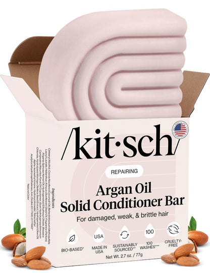 Kitsch Argan Oil Conditioner Bar – Reparierender Haarpflege-Riegel für geschädigtes Haar, Anti-Frizz – Stärkende, feuchtigkeitsspendende Haarpflege – Paraben-, Silikon- & Sulfatfrei – Hergestellt in USA – 2,7 Unzen