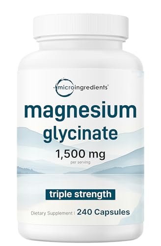 Triple Strength Magnesium Glycinat 1.500 mg pro Portion, 240 Kapseln | 500 mg pro Kapsel | Leicht absorbierbares cheliertes Magnesium + elementare Form | Unterstützt gesunde Muskeln, Knochen & Stimmung | Nicht-GMO